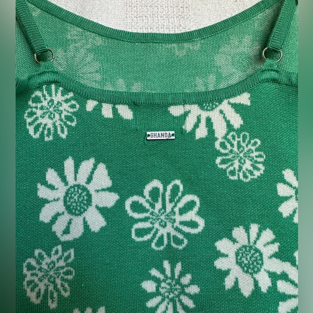 Ghanda green mini knit dress with flowers - Picture 2 of 5